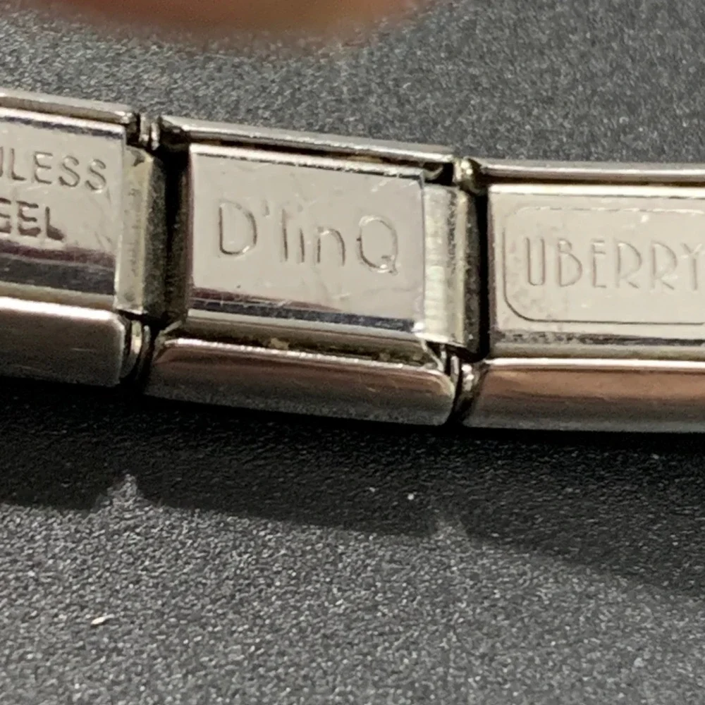 Uberry D'linQ Italian Charm Bracelet Watch Silver Tone Black Dial Vintage Style